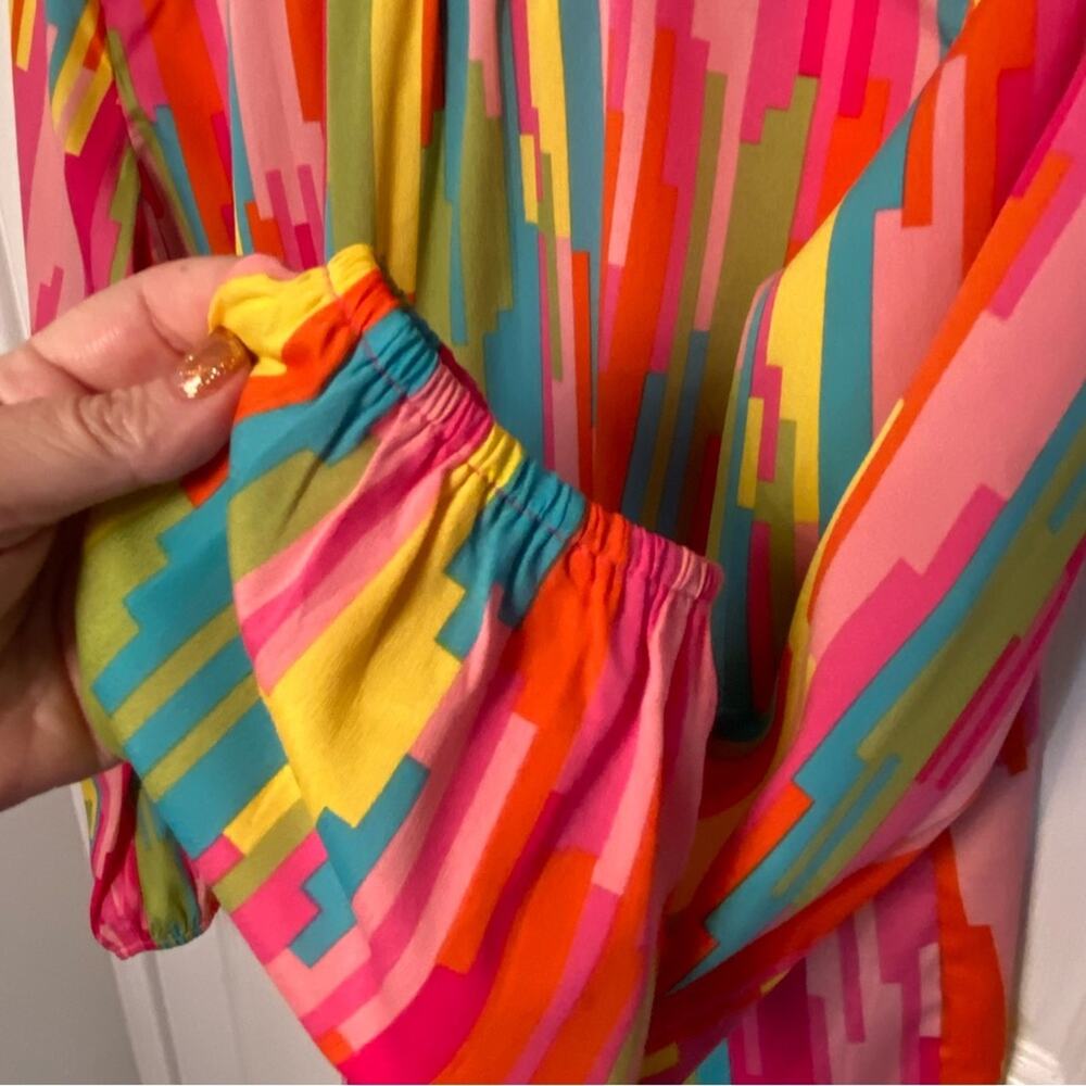 Buckhead Betties Blouse Womens Size Large colorful long sleeve graphic print L - Picture 6 of 6